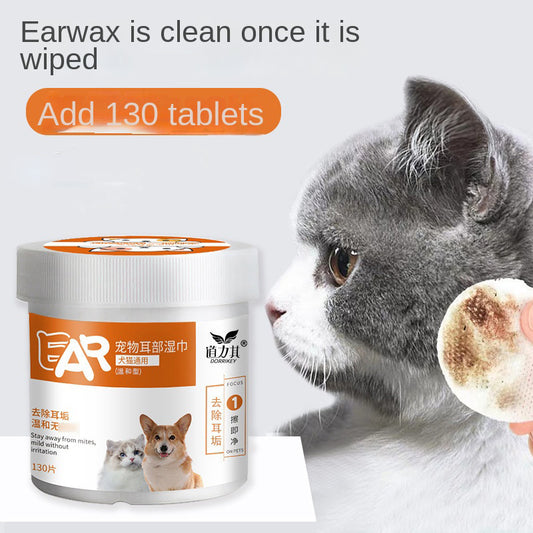 Toallitas húmedas para mascotas (130 hojas/caja) para perros y gatos, toallitas universales para ojos de gato y limpieza de oídos para perros.