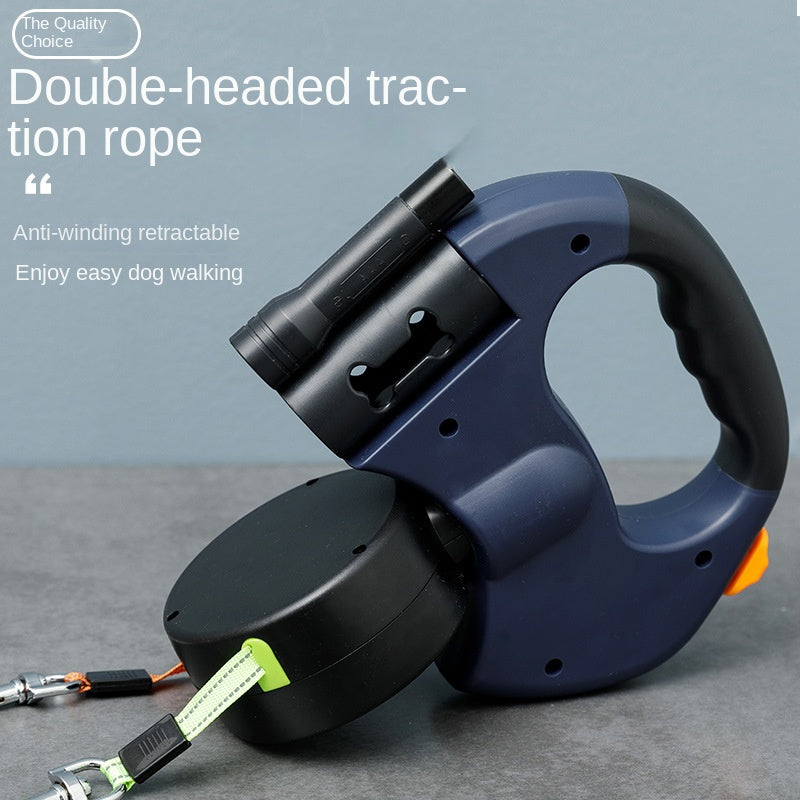 One to two dog leash medium-sized and small dog teddy 2-in-1 dual head automatic retractable dog leash