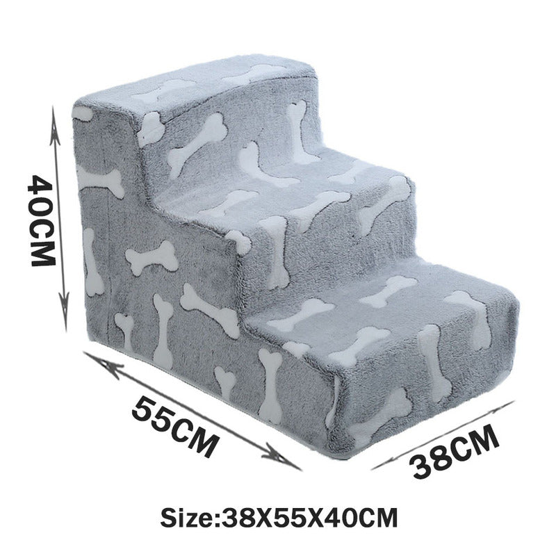 Bone-shaped pet stairs/ramp for dogs (placed beside sofa/bed) to protect joint safety, especially suitable for elderly dogs.