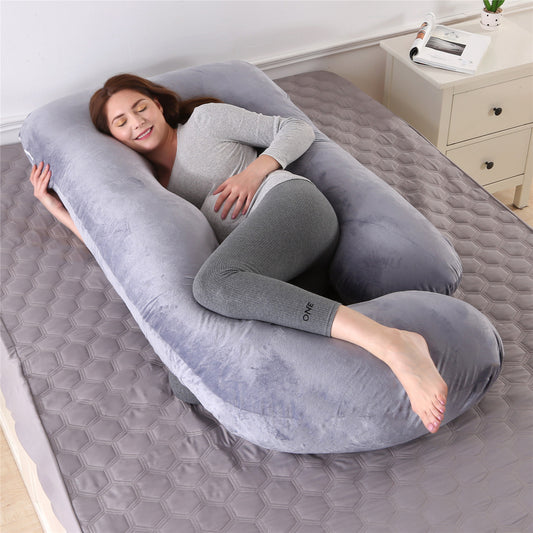 Almohada de protección de cintura tipo G desmontable de terciopelo de cristal para embarazadas.