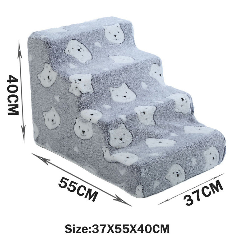 Bone-shaped pet stairs/ramp for dogs (placed beside sofa/bed) to protect joint safety, especially suitable for elderly dogs.