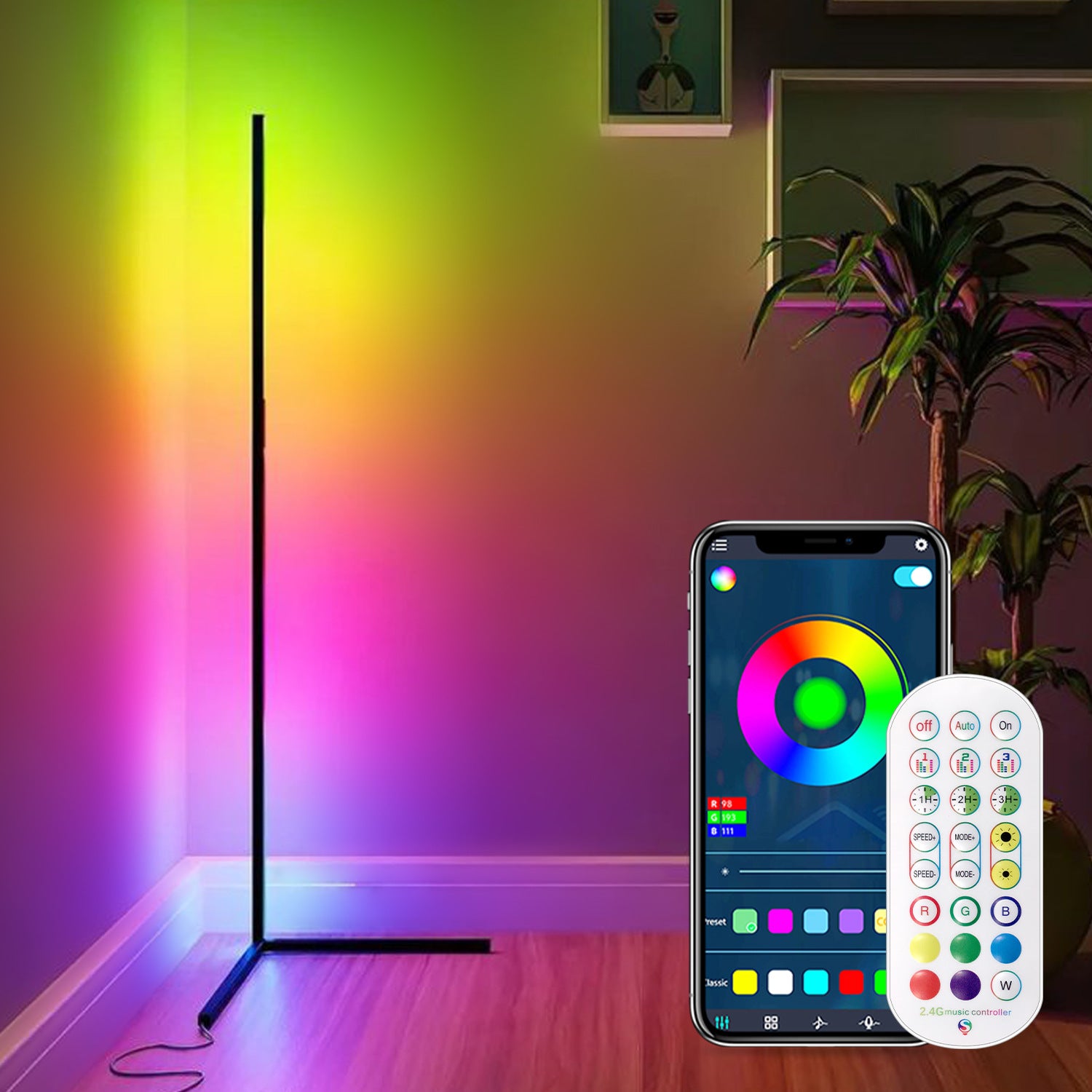 Ambient Floor Lamp RGBIC Corner Light Three-Section Spliced Bluetooth LED Modern Minimalist Table Lamp Voice-Activated Light