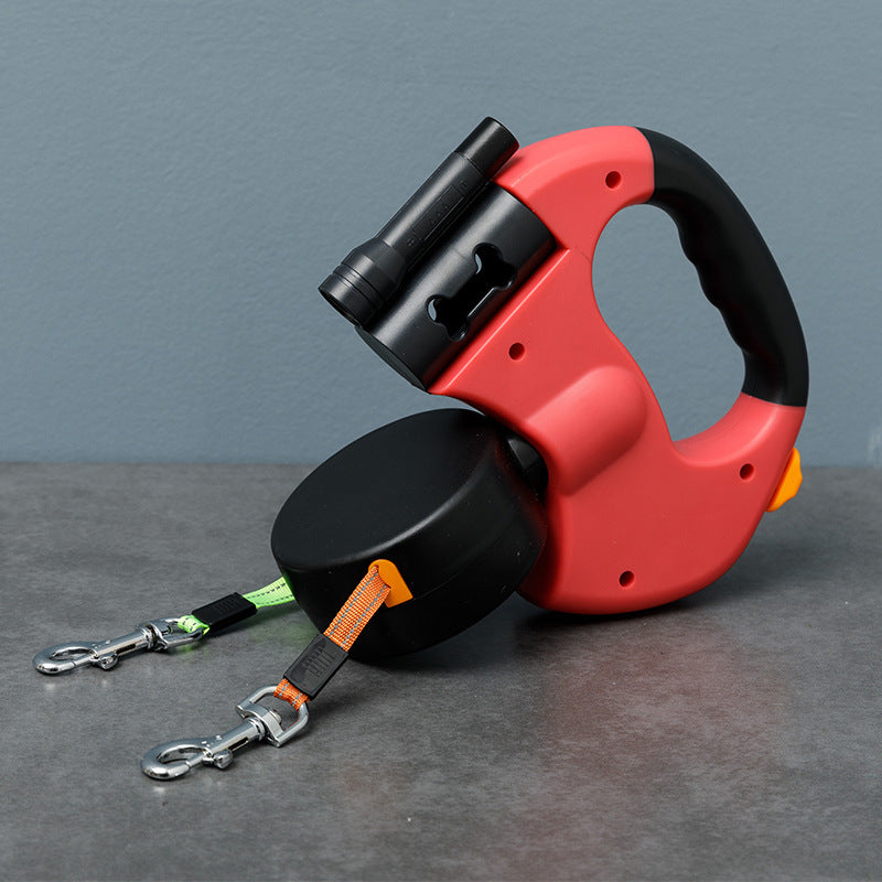 One to two dog leash medium-sized and small dog teddy 2-in-1 dual head automatic retractable dog leash
