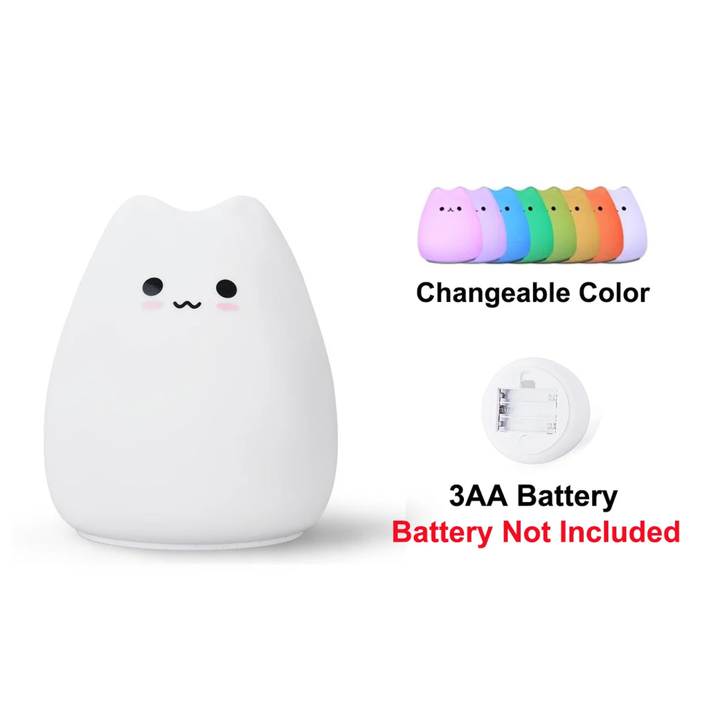 Touch Night Light Colorful Cat Silicone Animal Light Led Cartoon Lamp Bedroom Decoration Lights Bedside Lighting