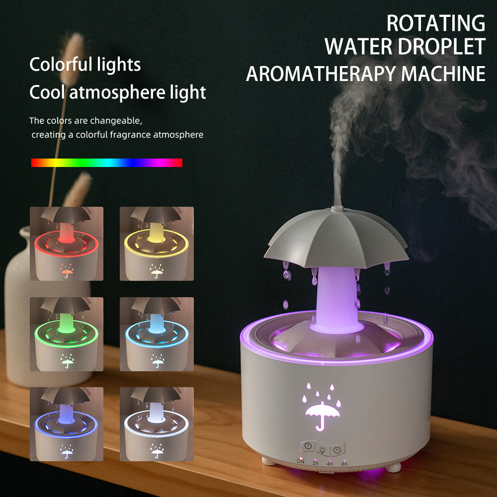 Humidificador de gotas de agua con paraguas giratorio, para el hogar, con niebla densa, luces de arcoíris de escritorio, control remoto, máquina de aromaterapia