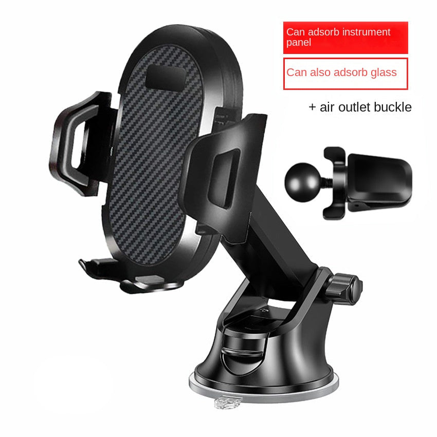 Black car phone holder with carbon fiber texture on a white background